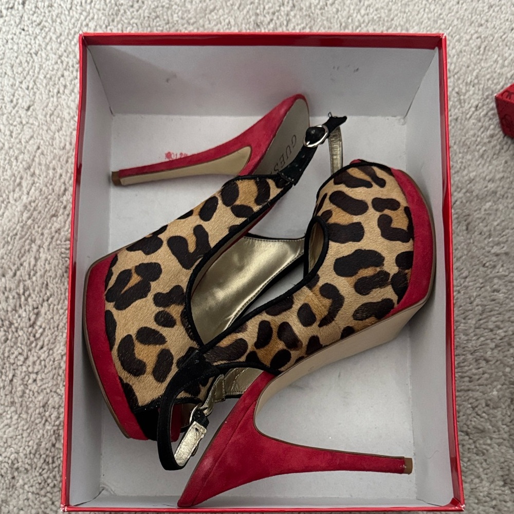 Guess Red and Leopard Print Heels